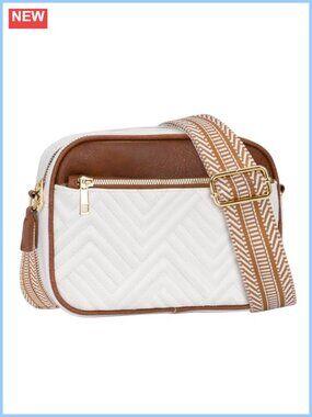 Quilted PU Leather Crossbody Bag Adjustable Wide Strap Small Camera Purse